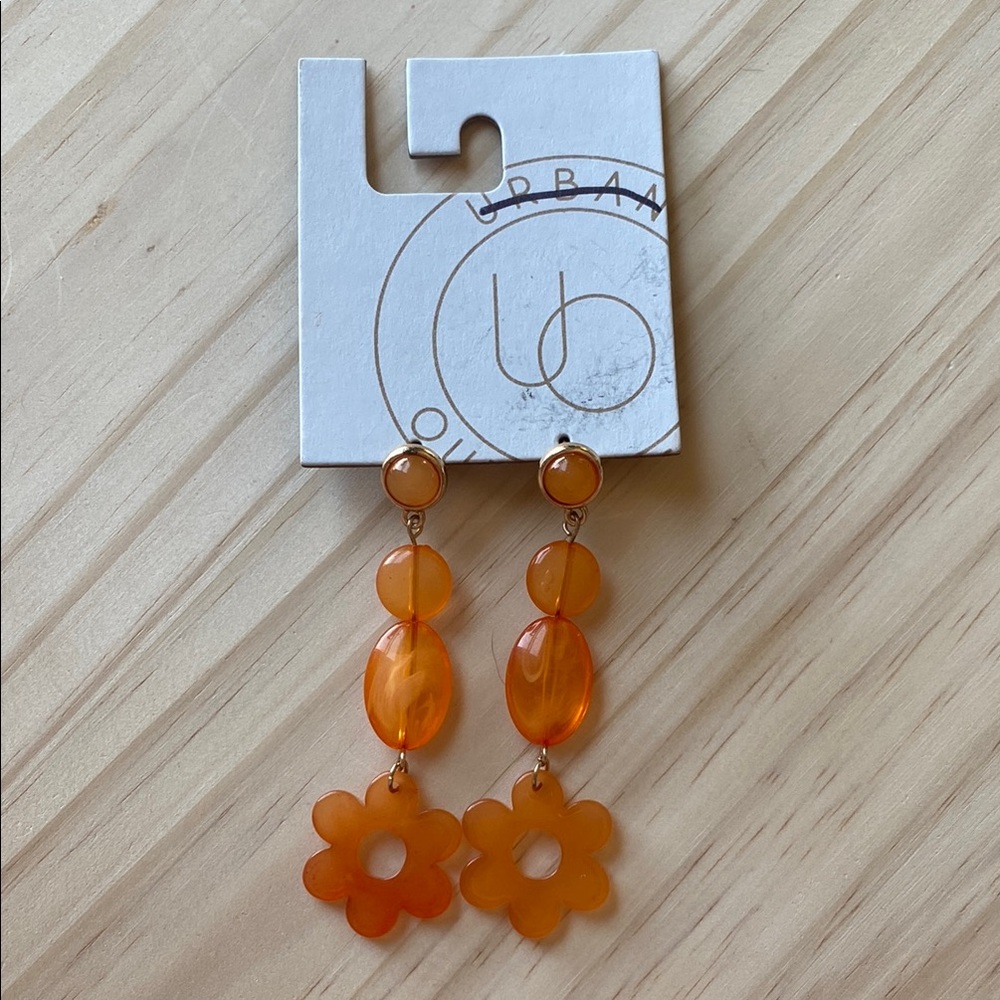 Orange Flower Drop Earrings